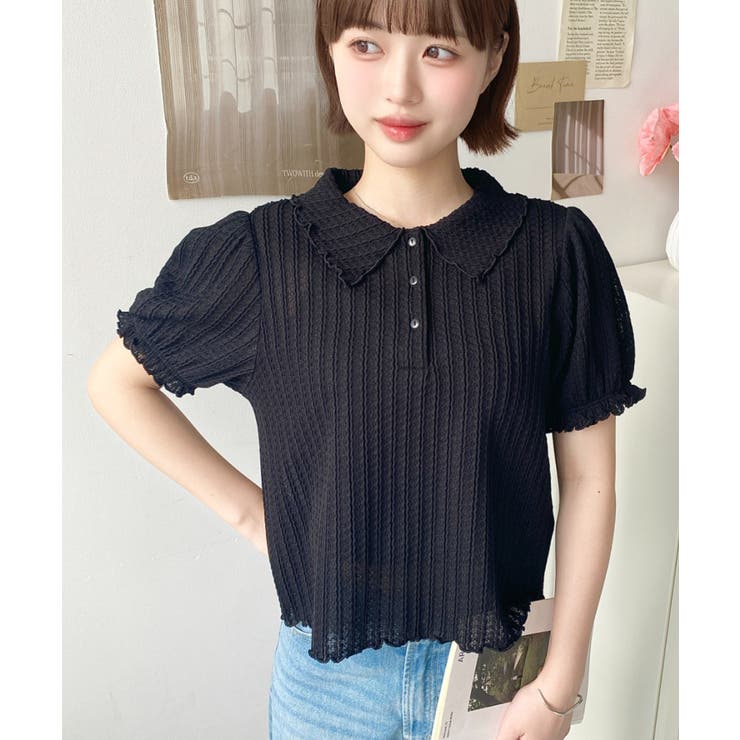 ストライプレースパフスリーブ半袖ポロシャツ | moment+ | 詳細画像21 