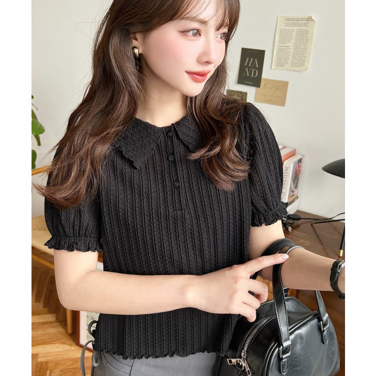 ストライプレースパフスリーブ半袖ポロシャツ | moment+ | 詳細画像23 