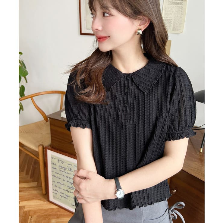 ストライプレースパフスリーブ半袖ポロシャツ | moment+ | 詳細画像25 