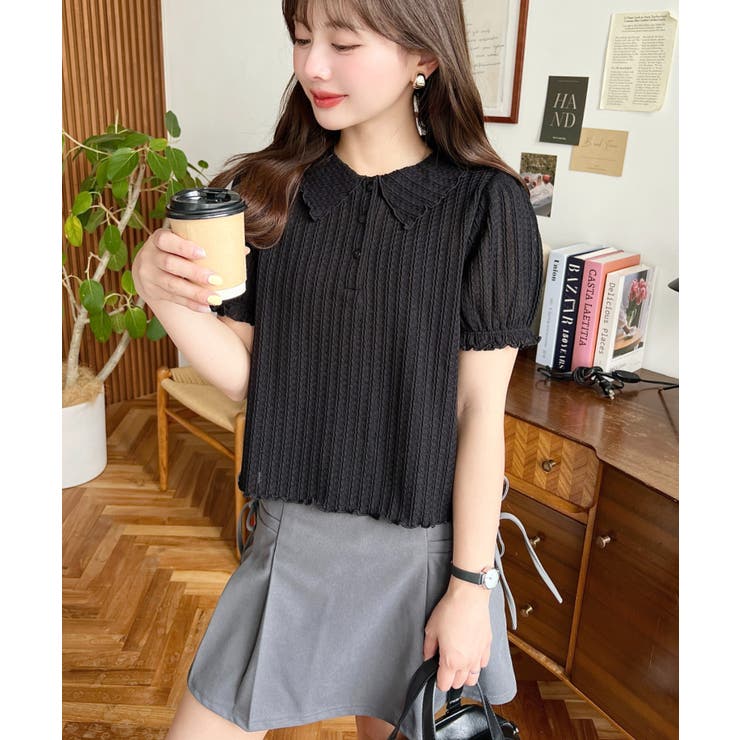 ストライプレースパフスリーブ半袖ポロシャツ | moment+ | 詳細画像26 