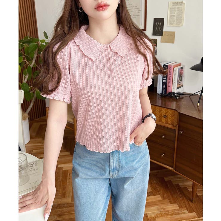 ストライプレースパフスリーブ半袖ポロシャツ | moment+ | 詳細画像30 