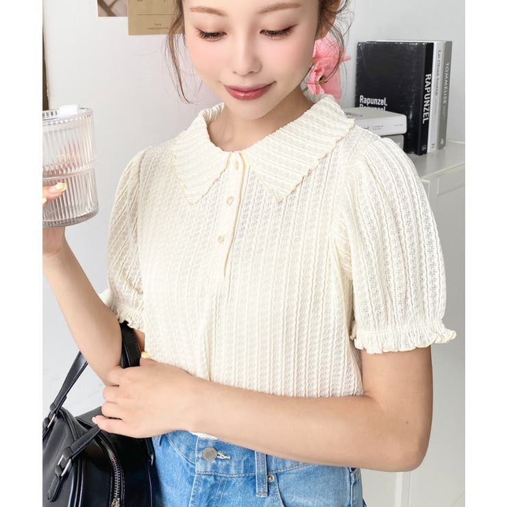 ストライプレースパフスリーブ半袖ポロシャツ | moment+ | 詳細画像33 