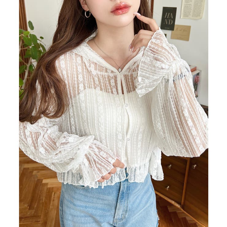 Chiffon Embroidery Frillショートカーディガン 新品 Chiffon Embroidery Frillショートカーディガン 新品 Chiffon