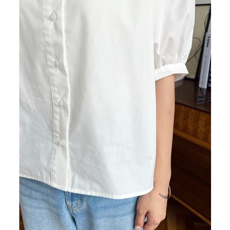 無地＆マルチストライプフリルビスチェセット半袖シャツブラウス | moment+ | 詳細画像13 