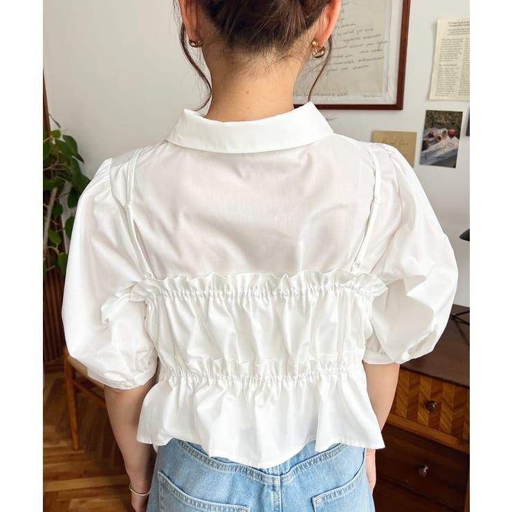 無地＆マルチストライプフリルビスチェセット半袖シャツブラウス | moment+ | 詳細画像16 