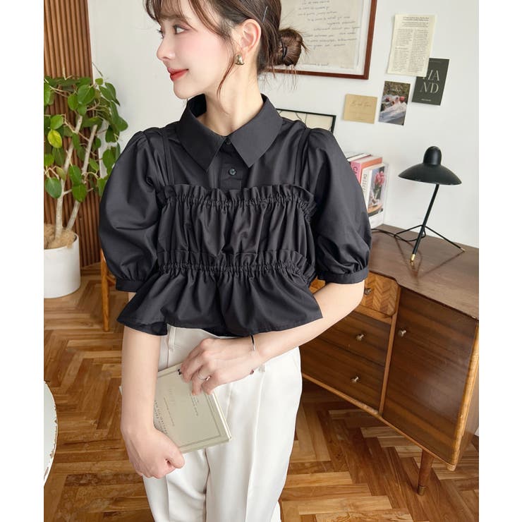 無地＆マルチストライプフリルビスチェセット半袖シャツブラウス | moment+ | 詳細画像19 