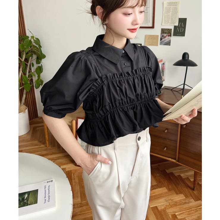 無地＆マルチストライプフリルビスチェセット半袖シャツブラウス | moment+ | 詳細画像20 