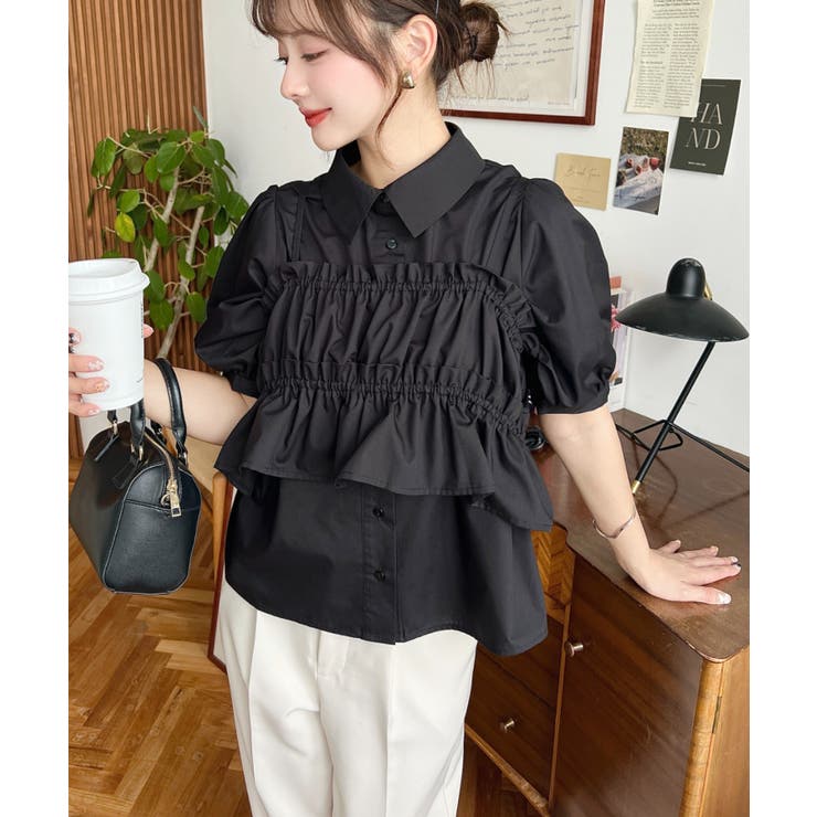 無地＆マルチストライプフリルビスチェセット半袖シャツブラウス | moment+ | 詳細画像21 