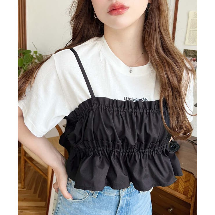 無地＆マルチストライプフリルビスチェセット半袖シャツブラウス | moment+ | 詳細画像22 