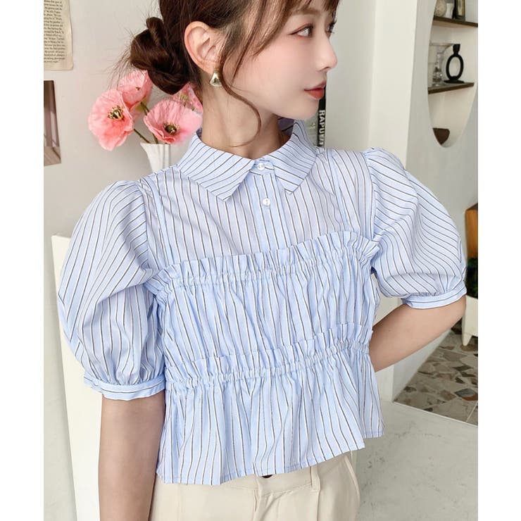 無地＆マルチストライプフリルビスチェセット半袖シャツブラウス | moment+ | 詳細画像29 