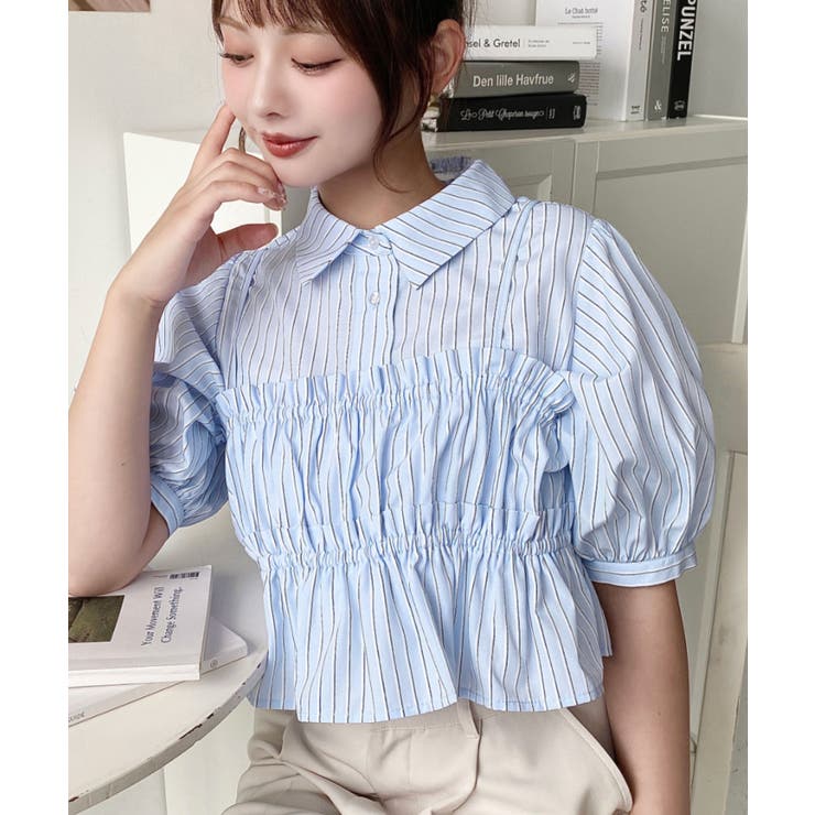 無地＆マルチストライプフリルビスチェセット半袖シャツブラウス | moment+ | 詳細画像32 