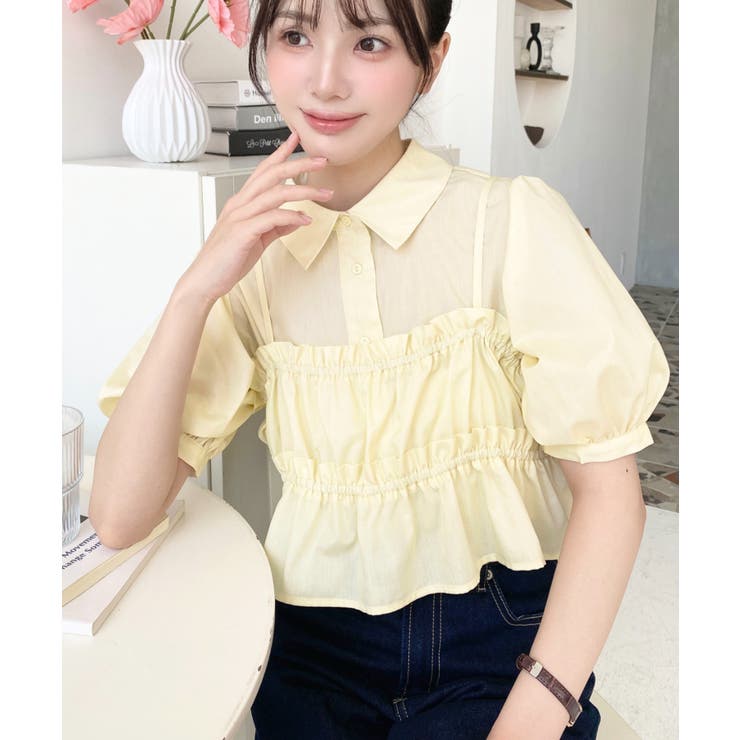 無地＆マルチストライプフリルビスチェセット半袖シャツブラウス | moment+ | 詳細画像33 