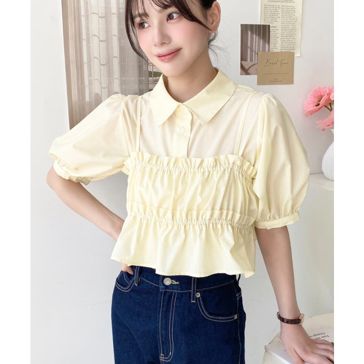 無地＆マルチストライプフリルビスチェセット半袖シャツブラウス | moment+ | 詳細画像34 