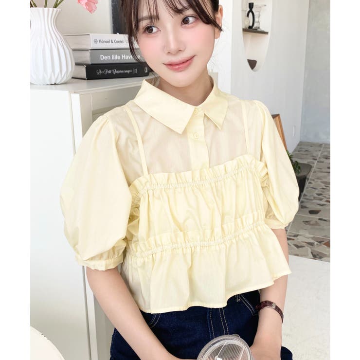 無地＆マルチストライプフリルビスチェセット半袖シャツブラウス | moment+ | 詳細画像35 