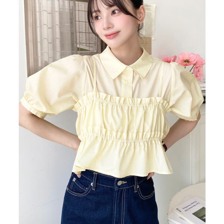 無地＆マルチストライプフリルビスチェセット半袖シャツブラウス | moment+ | 詳細画像36 