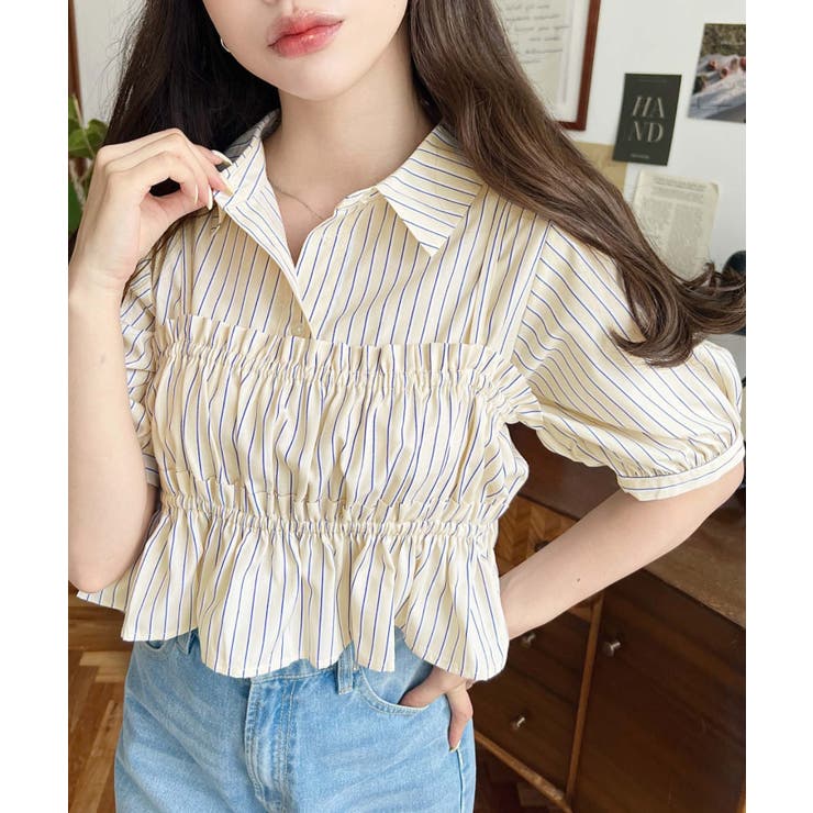 無地＆マルチストライプフリルビスチェセット半袖シャツブラウス | moment+ | 詳細画像38 