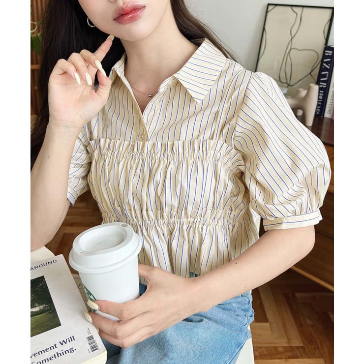 無地＆マルチストライプフリルビスチェセット半袖シャツブラウス | moment+ | 詳細画像39 