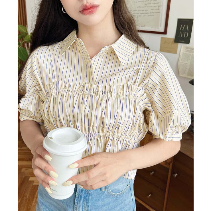 無地＆マルチストライプフリルビスチェセット半袖シャツブラウス | moment+ | 詳細画像41 