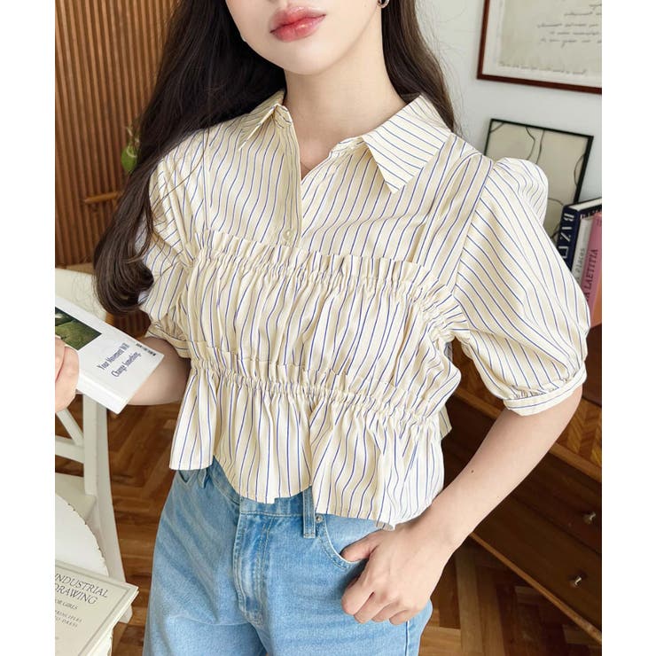 無地＆マルチストライプフリルビスチェセット半袖シャツブラウス | moment+ | 詳細画像42 