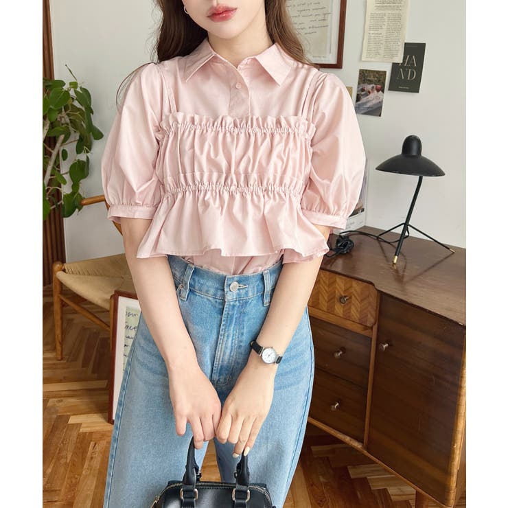 無地＆マルチストライプフリルビスチェセット半袖シャツブラウス | moment+ | 詳細画像45 