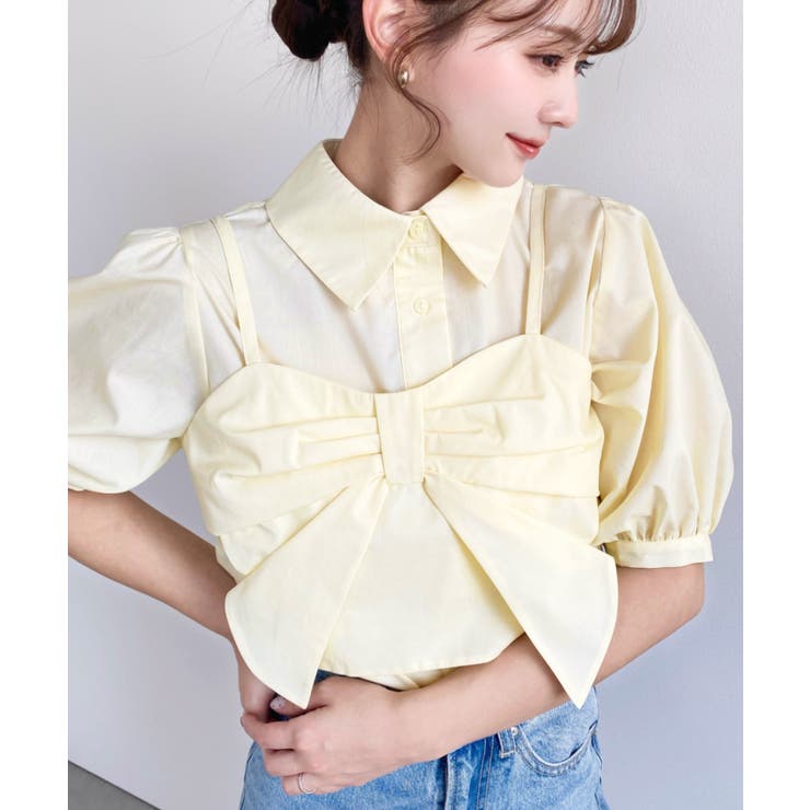 無地＆マルチストライプリボンビスチェセット半袖シャツブラウス | moment+ | 詳細画像18 