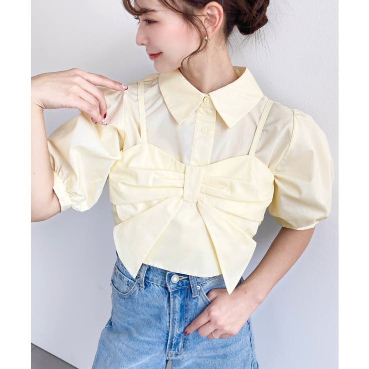 無地＆マルチストライプリボンビスチェセット半袖シャツブラウス | moment+ | 詳細画像19 