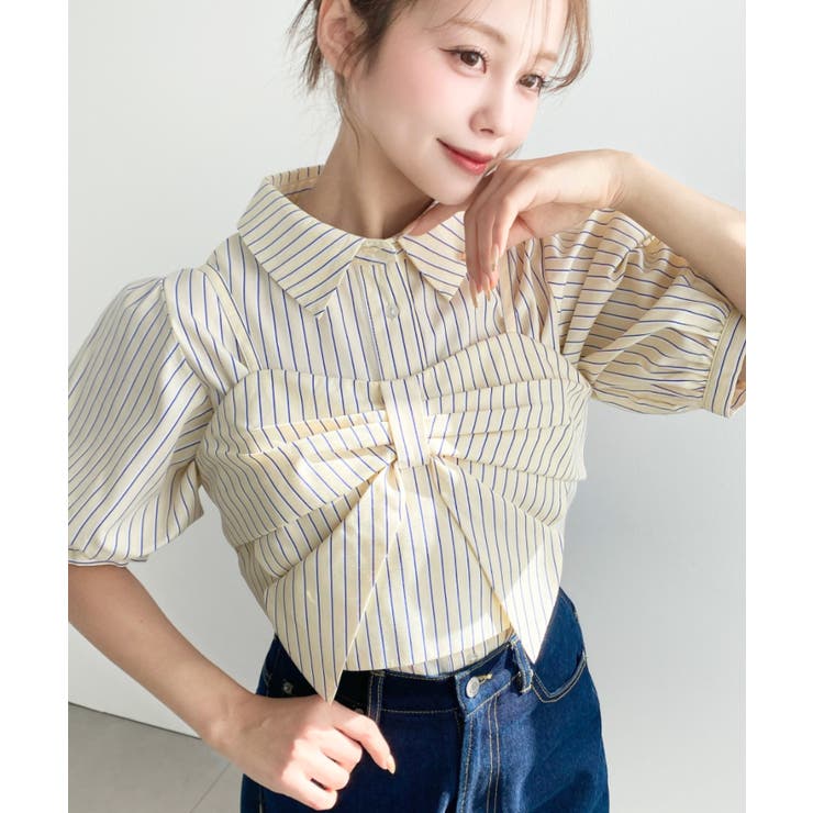 無地＆マルチストライプリボンビスチェセット半袖シャツブラウス | moment+ | 詳細画像23 