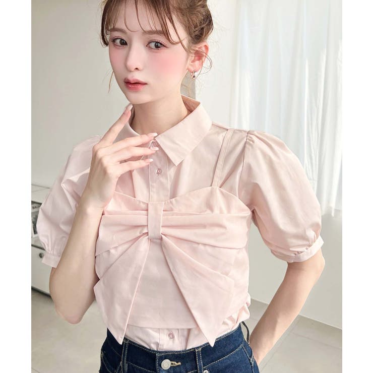 無地＆マルチストライプリボンビスチェセット半袖シャツブラウス | moment+ | 詳細画像29 