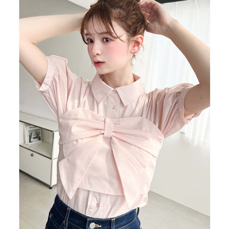 無地＆マルチストライプリボンビスチェセット半袖シャツブラウス | moment+ | 詳細画像30 