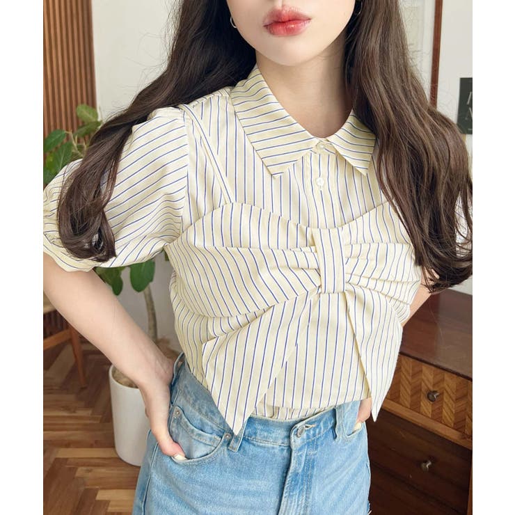 無地＆マルチストライプリボンビスチェセット半袖シャツブラウス | moment+ | 詳細画像37 