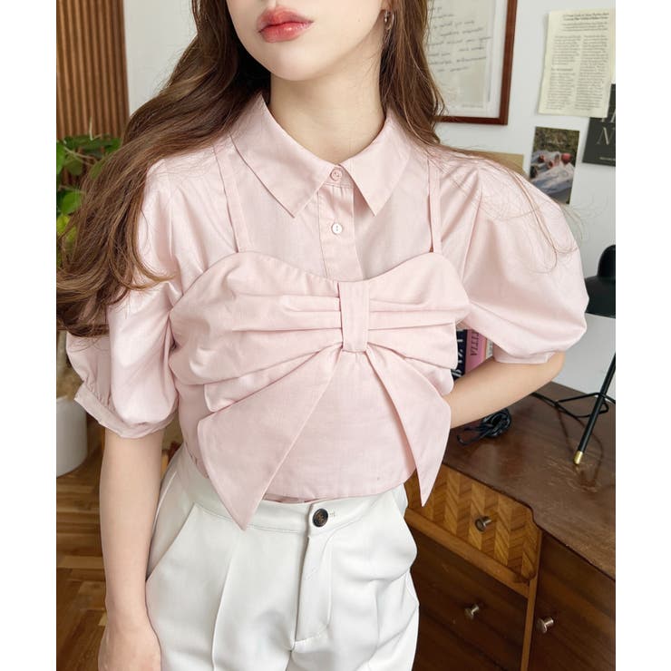 無地＆マルチストライプリボンビスチェセット半袖シャツブラウス | moment+ | 詳細画像42 