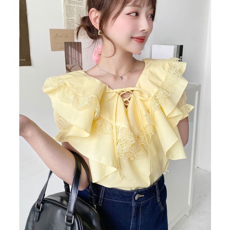 8/21限定価格✨️45R✨️半袖レースフリルブラウス　M セール】レースフリルブラウス（シャツ/ブラウス）｜PAGEBOY