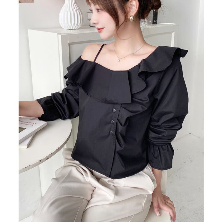 フロントタックアシンメトリーフリルワンショルダーブラウス | moment+ | 詳細画像10 