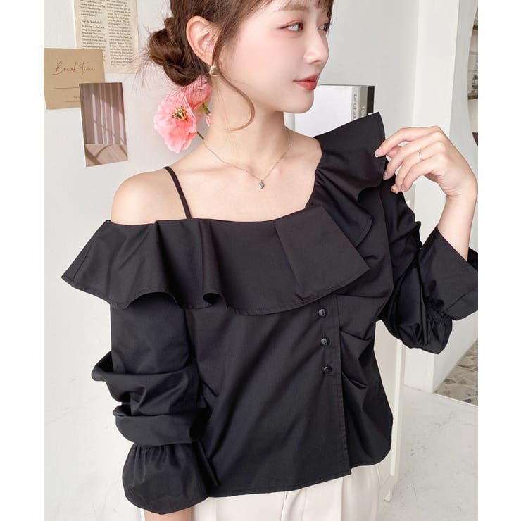 フロントタックアシンメトリーフリルワンショルダーブラウス | moment+ | 詳細画像11 