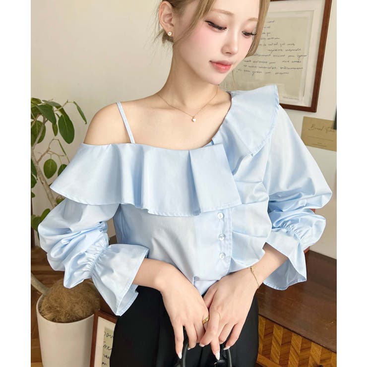 フロントタックアシンメトリーフリルワンショルダーブラウス | moment+ | 詳細画像12 