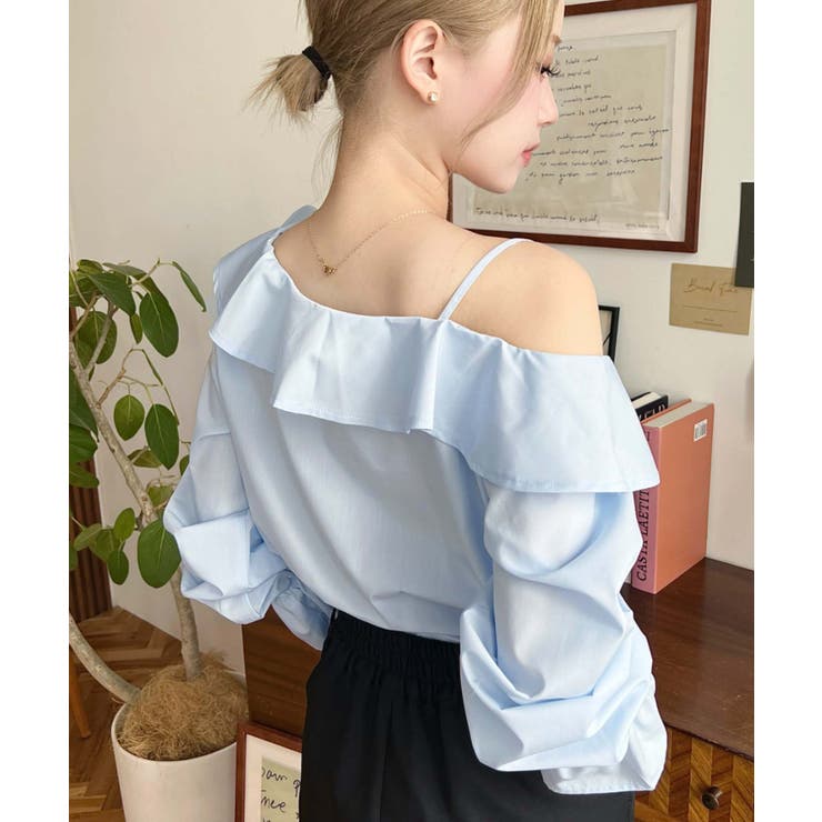 フロントタックアシンメトリーフリルワンショルダーブラウス | moment+ | 詳細画像14 