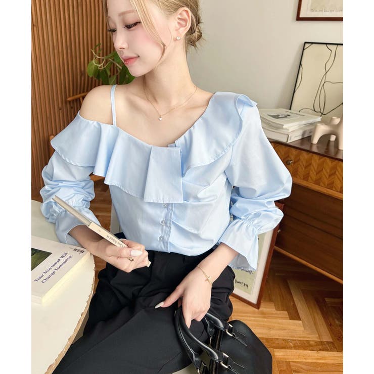 フロントタックアシンメトリーフリルワンショルダーブラウス | moment+ | 詳細画像15 