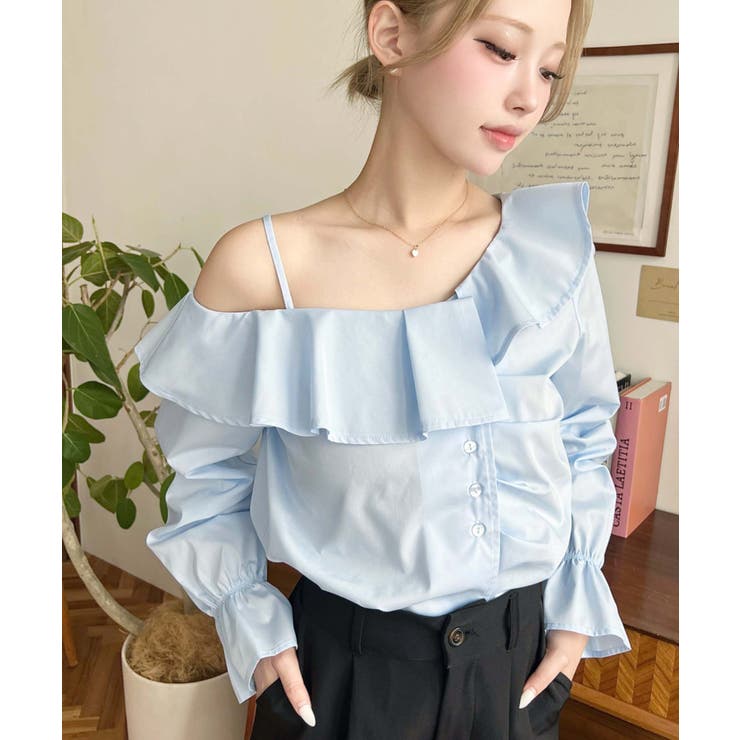 フロントタックアシンメトリーフリルワンショルダーブラウス | moment+ | 詳細画像16 