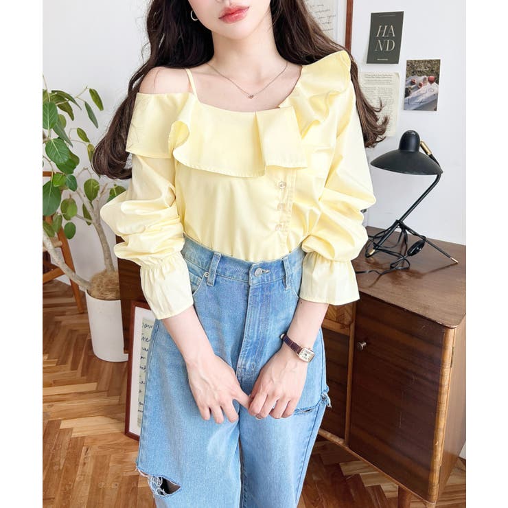 フロントタックアシンメトリーフリルワンショルダーブラウス | moment+ | 詳細画像18 