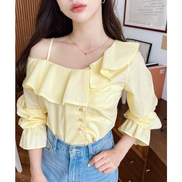 フロントタックアシンメトリーフリルワンショルダーブラウス | moment+ | 詳細画像19 