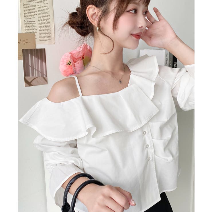 フロントタックアシンメトリーフリルワンショルダーブラウス | moment+ | 詳細画像2 