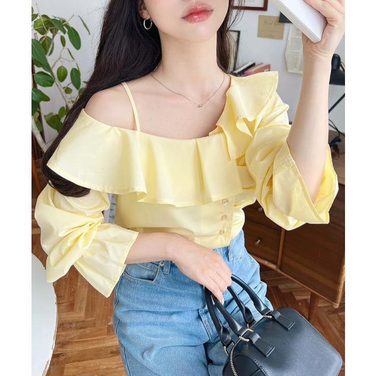 フロントタックアシンメトリーフリルワンショルダーブラウス | moment+ | 詳細画像20 