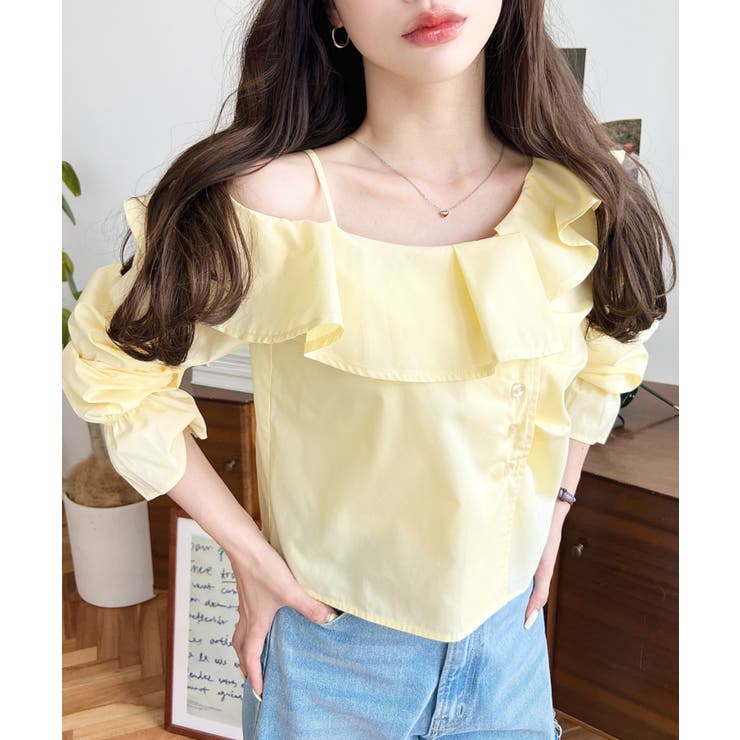 フロントタックアシンメトリーフリルワンショルダーブラウス | moment+ | 詳細画像21 