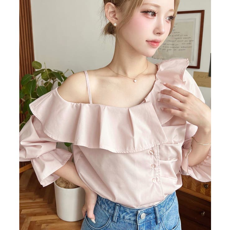 フロントタックアシンメトリーフリルワンショルダーブラウス | moment+ | 詳細画像22 