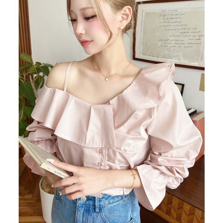 フロントタックアシンメトリーフリルワンショルダーブラウス | moment+ | 詳細画像23 