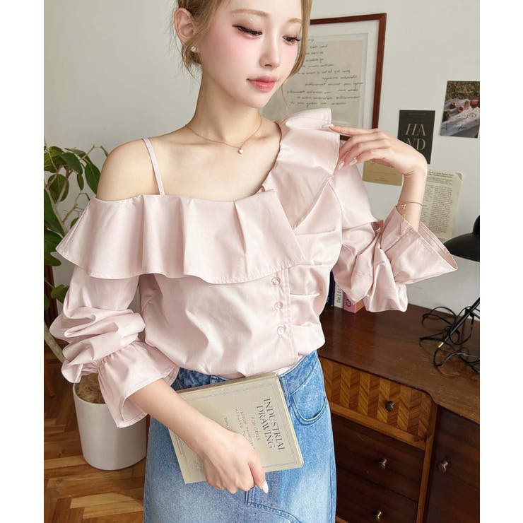 フロントタックアシンメトリーフリルワンショルダーブラウス | moment+ | 詳細画像25 