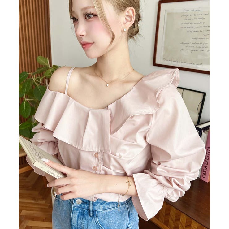 フロントタックアシンメトリーフリルワンショルダーブラウス | moment+ | 詳細画像26 