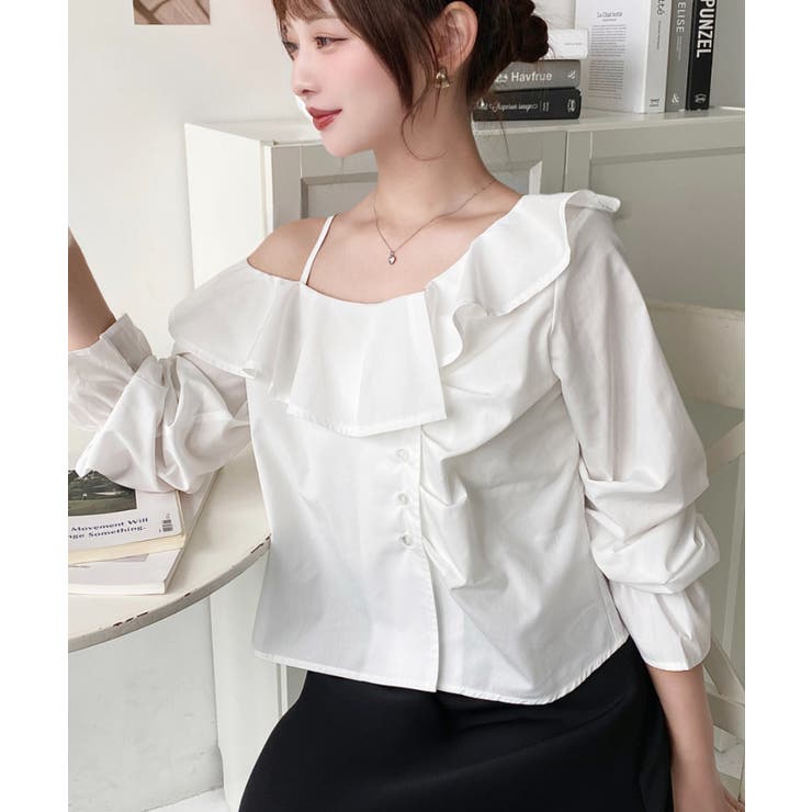 フロントタックアシンメトリーフリルワンショルダーブラウス | moment+ | 詳細画像3 