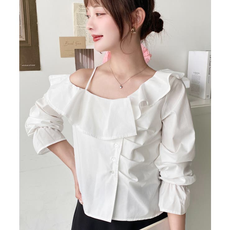 フロントタックアシンメトリーフリルワンショルダーブラウス | moment+ | 詳細画像5 