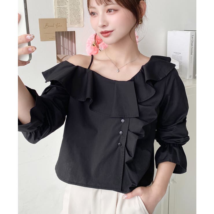 フロントタックアシンメトリーフリルワンショルダーブラウス | moment+ | 詳細画像7 